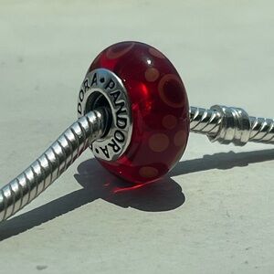 Retired Pandora Murano Glass Charm - Red Dots 790690